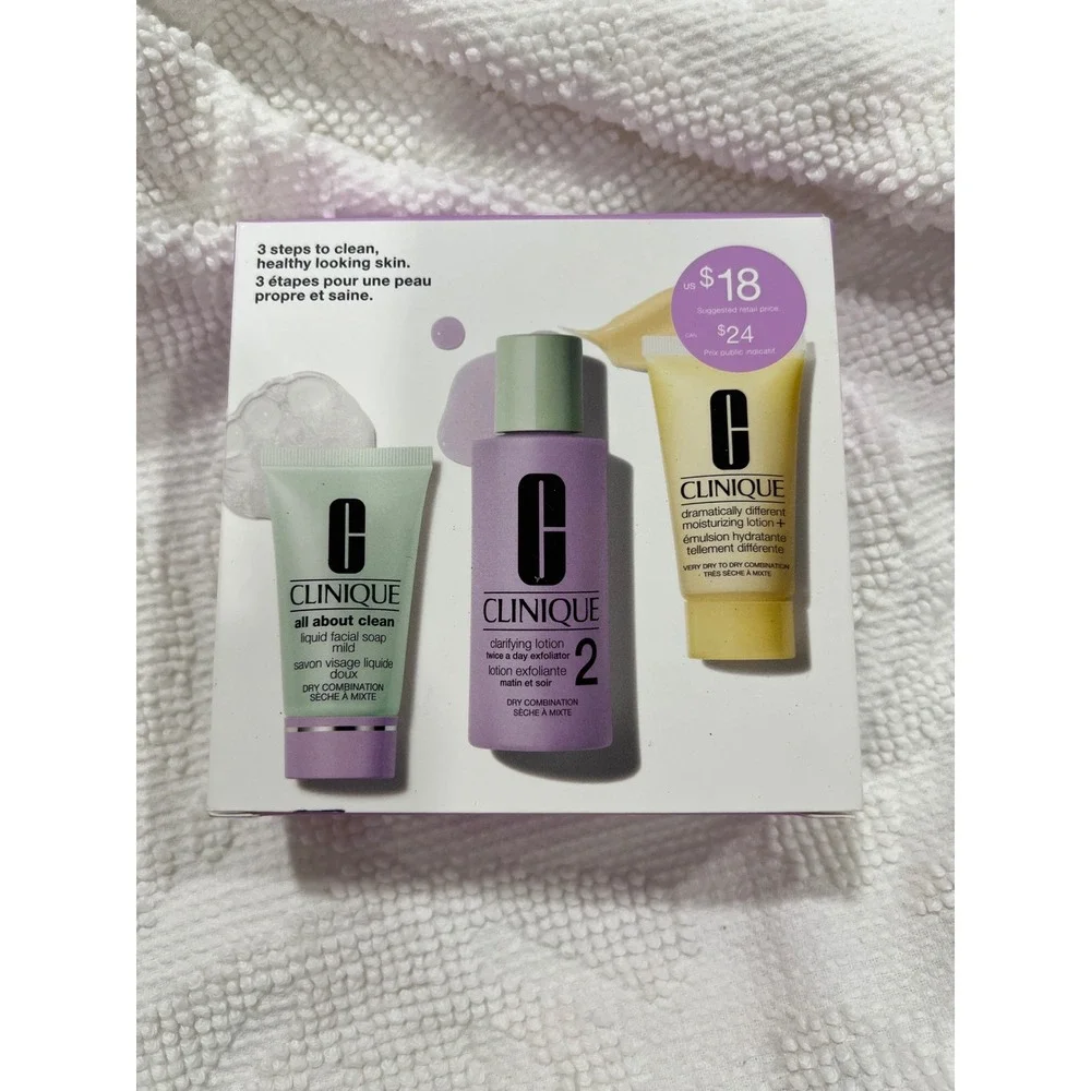 Clinique 3-Step Skin Care Intro Set Dry Combination Type 2 Cleanser Toner Lotion